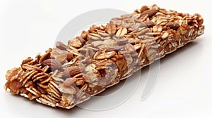 Granola bars on white isolated background, food items isolated on white for clarity