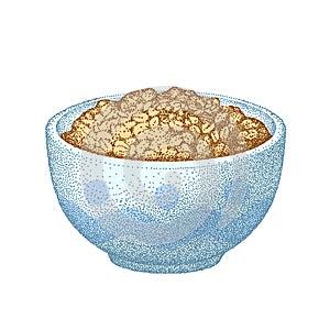 Granola bowl. Oatmeal breakfast cup, oat grain porridge. Cereal, healthy food diet, muesli flakes. Vector sketch