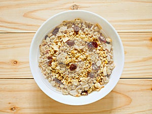 Granola breakfast cereal with dried fruit