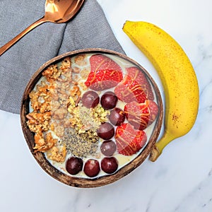 Granola and fresh fruit breakfast bowl