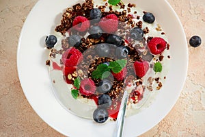 Granola with greek Jogurt and fresh berries. style hugge