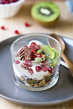 Granola with Greek yogurt ,Kiwi and Pomegranate