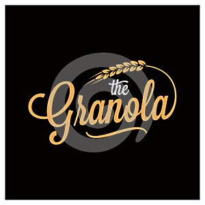 Granola lettering logo. Granola wheat on black