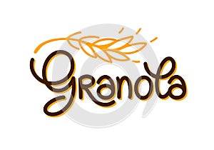 Granola logo vector template. Organic healthy food logotype for package, label. Lettering with stylized spikelet with photo