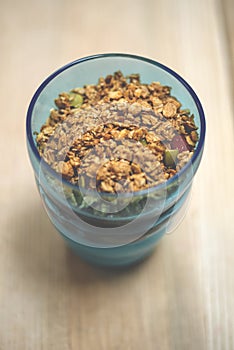 Granola on Parfait in Blue Tumber