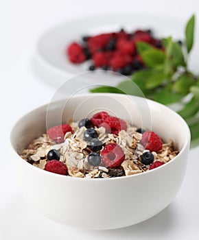 Granola with raspberries and blueberries