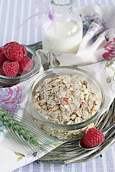 Granola with raspberry