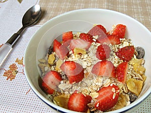 Granola and strawberries