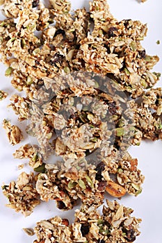 Granola on white background vertical