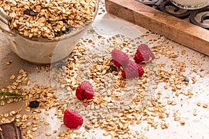 Granola, yogurt, nuts and berries