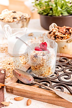 Granola, yogurt, nuts and berries