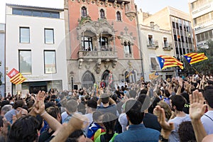 Granollers, Catalonia, Spain, October 3, 2017: paceful people in protest against spanish