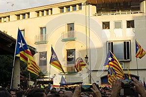 Granollers, Catalonia, Spain, October 3, 2017: paceful people in protest