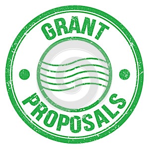 GRANT PROPOSALS text on green round postal stamp sign