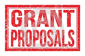 GRANT PROPOSALS, words on red rectangle stamp sign