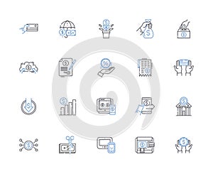 Granting line icons collection. Bestow, Endow, Permit, Apportion, Approve, Authorize, Empower vector and linear photo