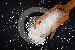 Granulated cassava tapioca on black background