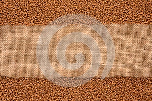 Granulated coffee lying on sackcloth