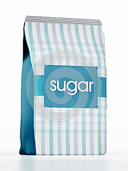 Granulated sugar package isolated on white background. 3D illustration