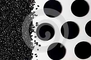 Granules of polypropylene, polyamide. Background. Plastic and polymer industry. Microplastic products.  Black circles are probes.