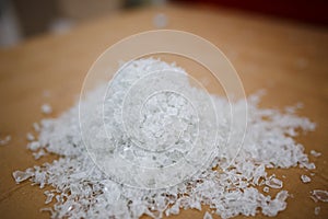 Granules recycled in the factory from plastic bottles