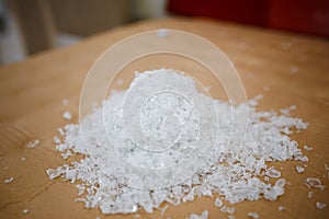 Granules recycled in the factory from plastic bottles