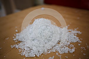 Granules recycled in the factory from plastic bottles