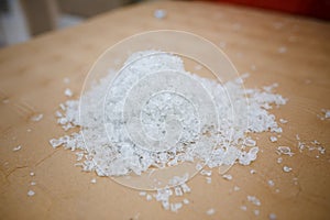 Granules recycled in the factory from plastic bottles photo