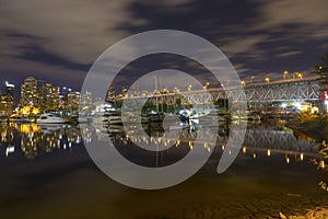 Granville Bridge Marina Vancouver Downtown Night False Creek Seawall