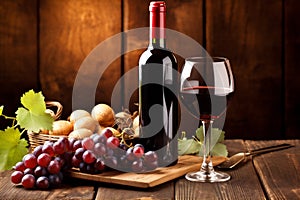 grape alcohol background beverage food drink winery glass bottle wine sunny. Generative AI.