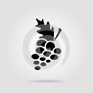 Grape black icon isolated on a gray background with soft shadow