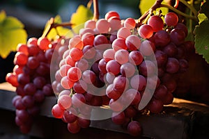 Grape field growing for Closeup wine from red grapes vineyard Summer sce