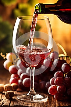 grape food bottle background drink wine winery beverage glass alcohol party. Generative AI.