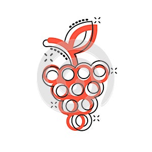 Grape fruits sign icon in comic style. Grapevine vector cartoon illustration on white isolated background. Wine grapes business