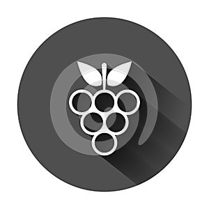 Grape fruits sign icon in flat style. Grapevine vector illustration on black round background with long shadow. Wine grapes