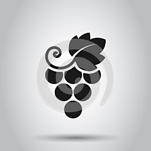 Grape fruits sign icon in flat style. Grapevine vector illustration on isolated background. Wine grapes business concept