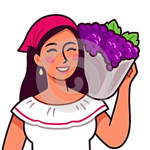 Grape harvest woman illustration