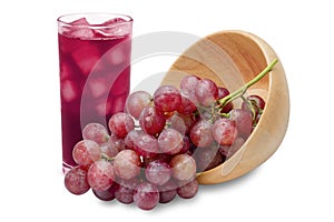 Glass of ice red grape juice isolated on white