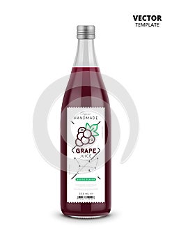 Grape juice realistic glass bottle with label