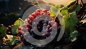 Grape leaf, vineyard, winery, ripe fruit, green plant, organic wine generated by AI