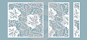 Grape leaves, or maple leaves. Decorative panels for decoration of glasses and different surfaces. Template for laser cutting,