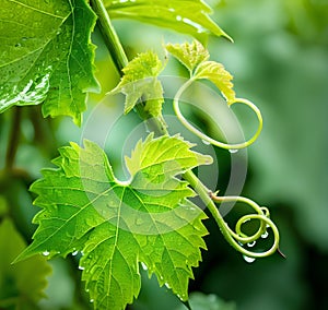 Grape leaves vine branches with tendrils and young leaves AI-Generated