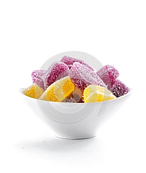 Grape and lemon marmalade in a bowl on a clean white background