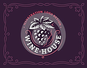 Grape logo - vector illustration, emblem on dark background