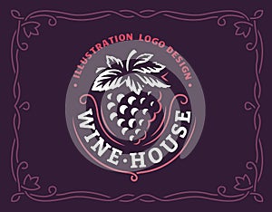 Grape logo - vector illustration, emblem on dark background