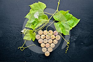 Grape motive. Cork from wine and grape leaves.