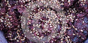 Grape Pomace or Marc, Background. Solid Remains. Skins, Pulp, and Seeds.