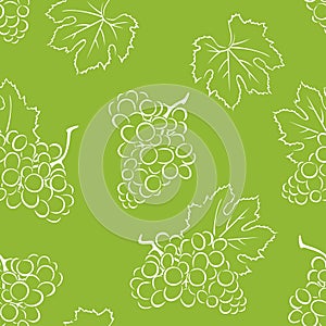 Grape seamless pattern on green background.