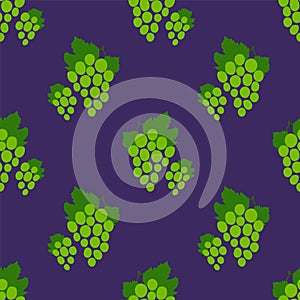 Grape seamless pattern. Green bunch of grapes. Hand drawn fresh berry. Vector sketch background. Doodle wallpaper. Food print for