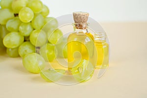 Grape seed oil in a glass jar. Massage Oil